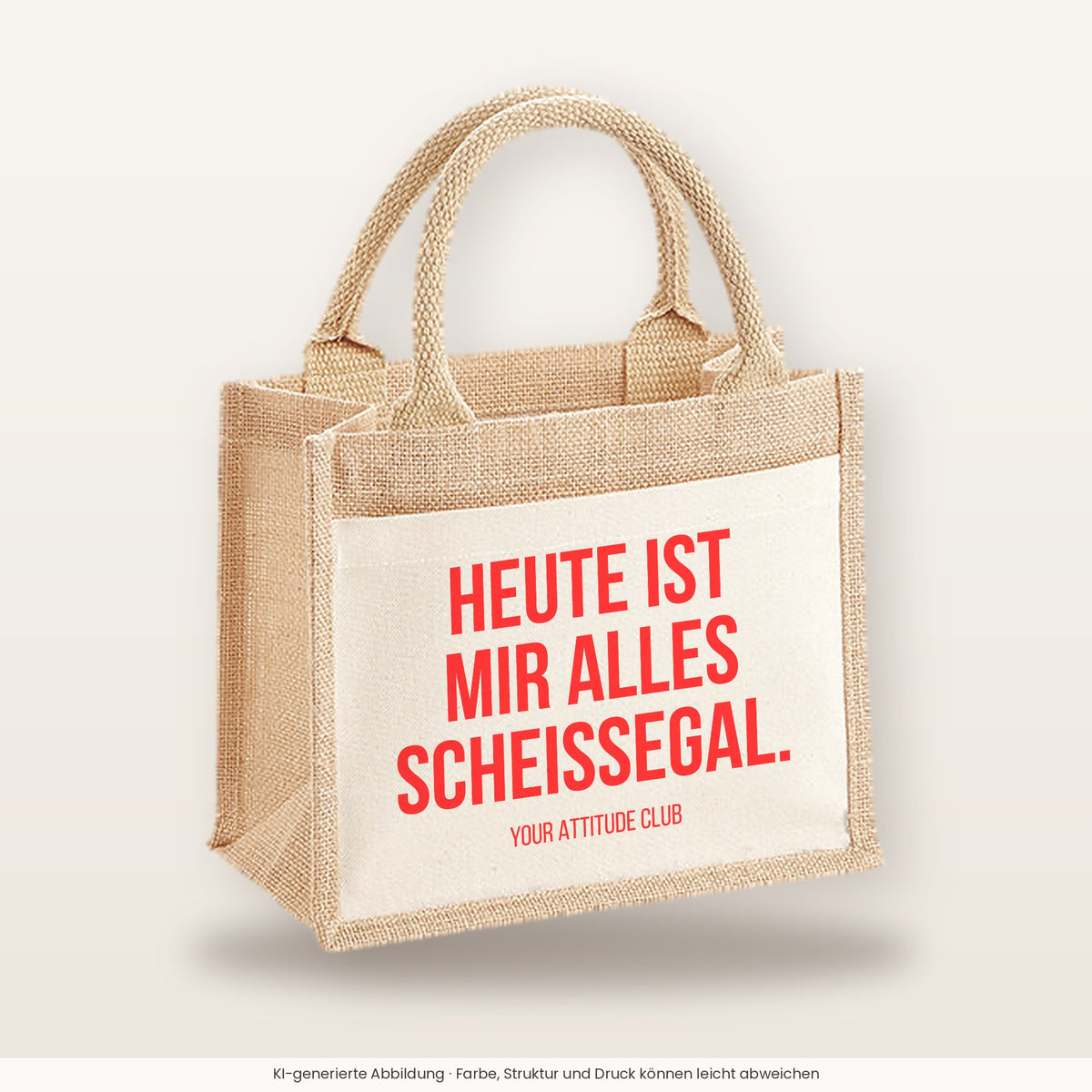 Heute ist mir alles scheissegal. – Jutetasche mit Spruch, kleine Jutetasche 26 × 22 cm