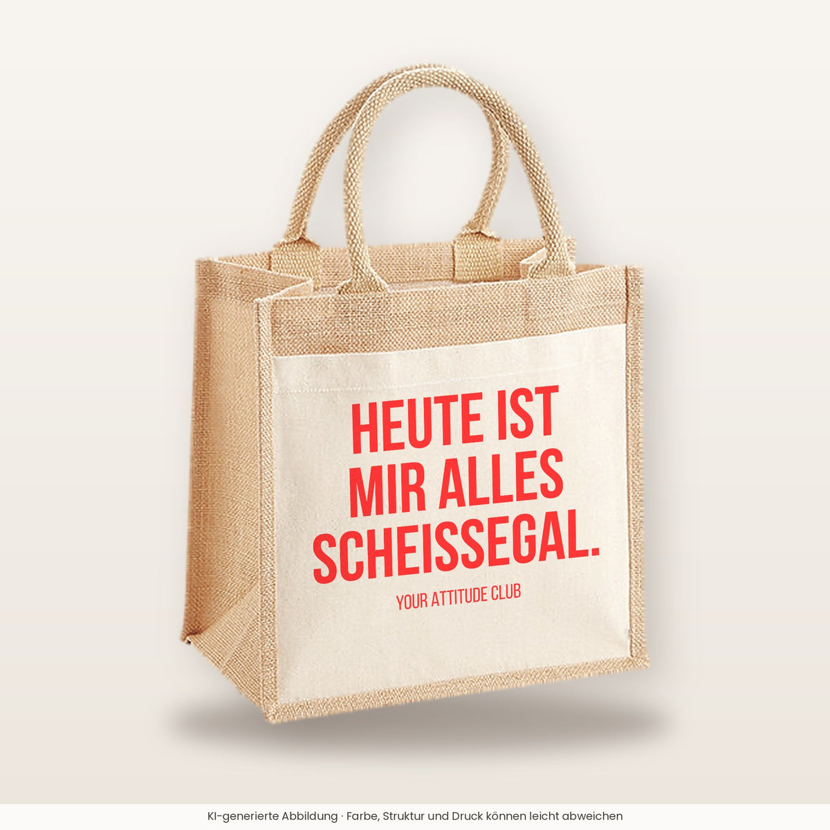 Heute ist mir alles scheissegal. – Jutetasche mit Spruch, mittlere Jutetasche 30 × 30 cm
