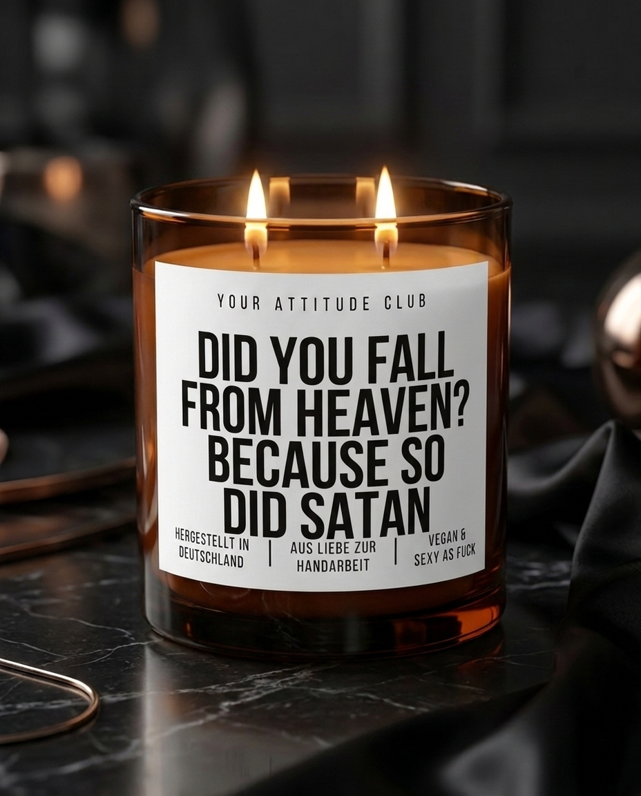 Did You Fall From Heaven Because So Did Satan | Große Sojawachs Kerze vegan handgemacht Gothic Geschenk Dark Humor Attitude Duftkerze