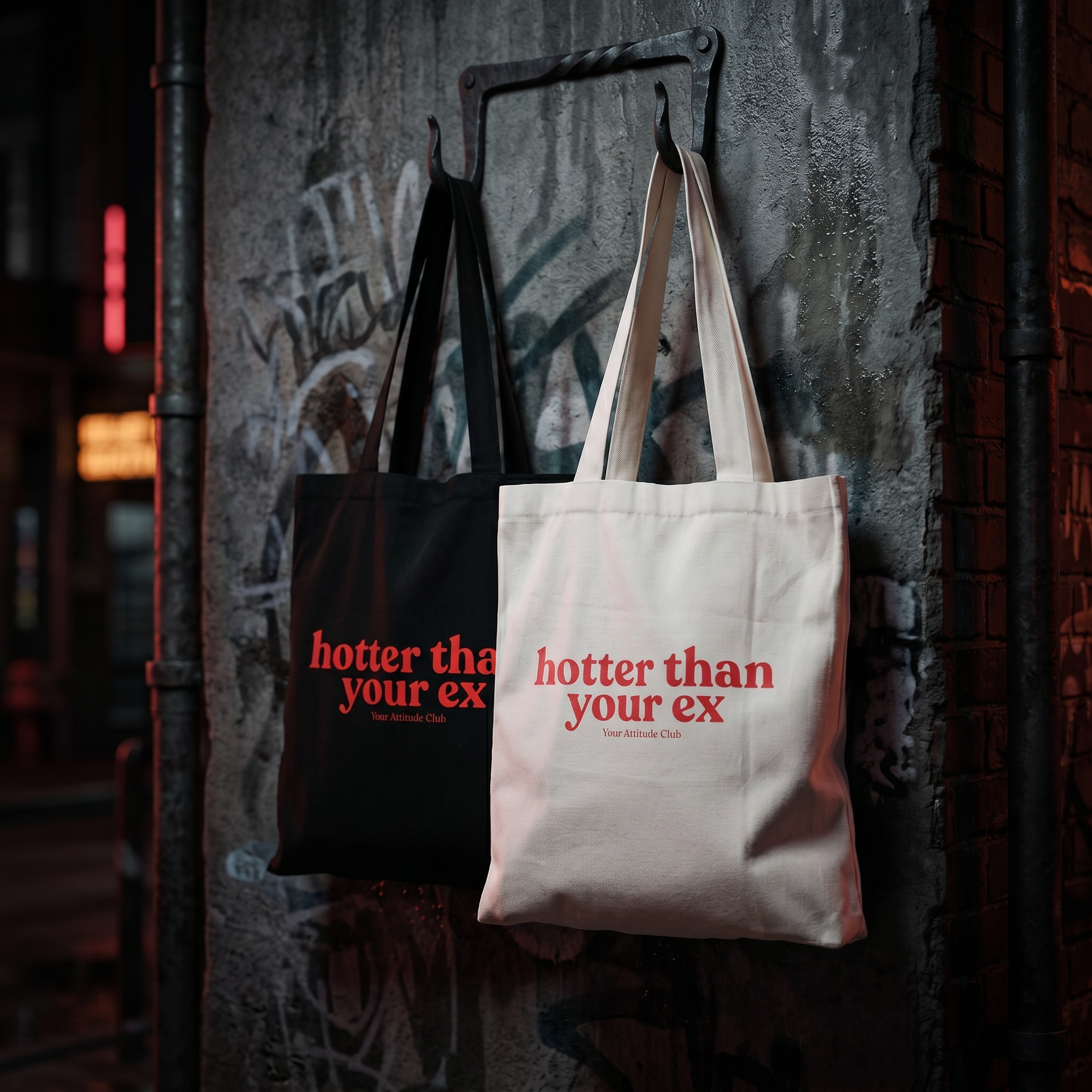Hotter than your ex Beutel – Baumwoll Tragetasche mit Spruch, Shopper Bag Damen Herren, Statement Stoffbeutel groß, Streetwear Tasche, nachhaltig