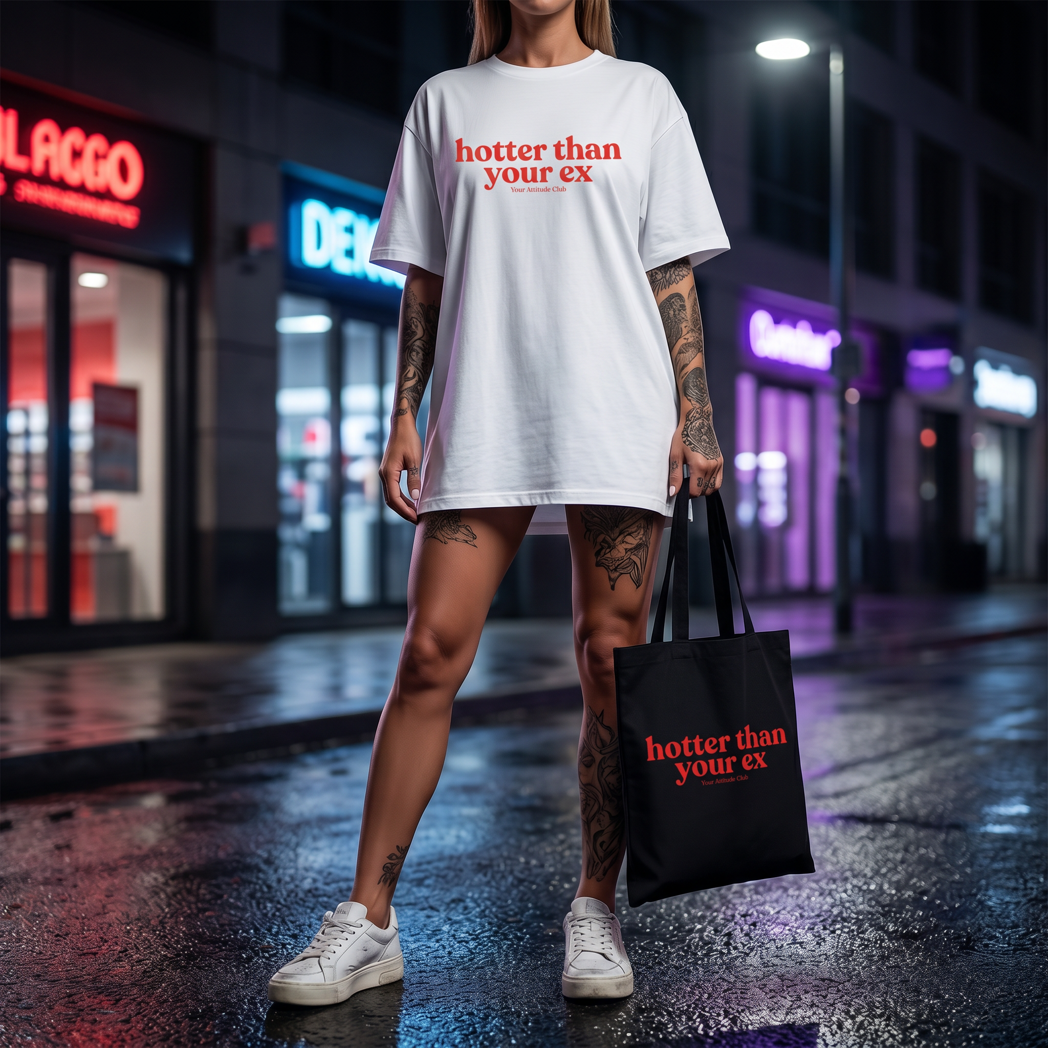 Hotter than your ex Beutel – Baumwoll Tragetasche mit Spruch, Shopper Bag Damen Herren, Statement Stoffbeutel groß, Streetwear Tasche, nachhaltig