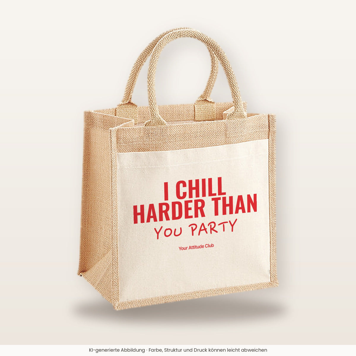 I Chill Harder Than You Party – Jutetasche mit Spruch, mittlere Jutetasche 30 × 30 cm
