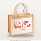 I Kiss Better Than I Cook – Jutetasche mit Spruch, große Jutetasche, Produktansicht