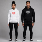 I like my men like my books: dark and hard to put down – Hoodie mit Frontprint, Frau in Weiß mit rotem und Mann in Schwarz mit weißem Aufdruck