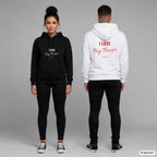 I Love Big Biceps – Hoodie unisex mit Frontprint (Frau, Schwarz) und Backprint (Mann, Weiß)