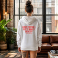 I love football cuz it makes men cry – weißer Hoodie mit rotem Backprint, Damen im Loft