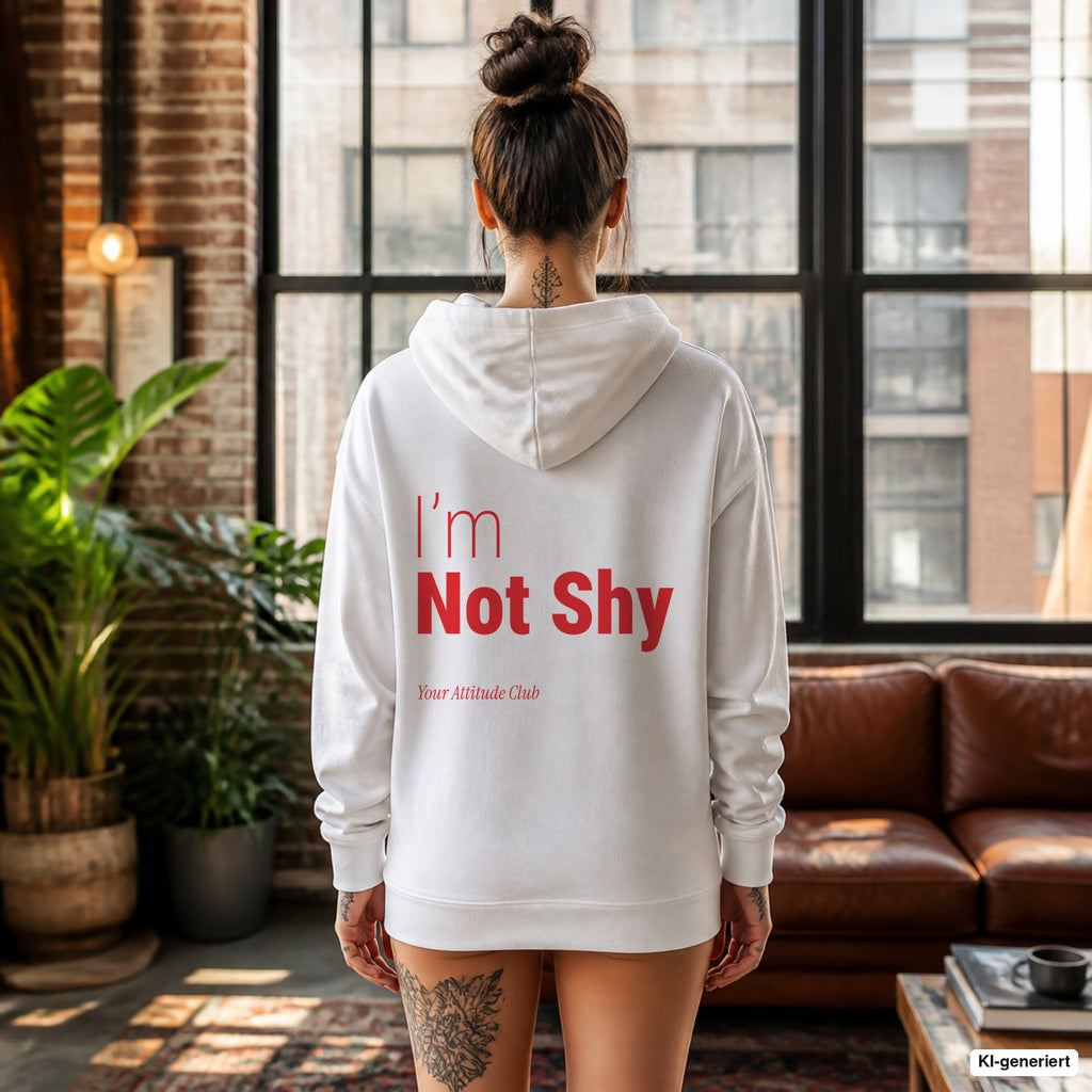 I’m Not Shy – weißer Hoodie mit rotem Backprint, Damen im Loft