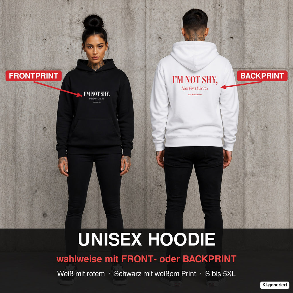 I’m Not Shy, I Just Don’t Like You – Hoodie wahlweise mit Front- oder Backprint, Paar vor Betonwand