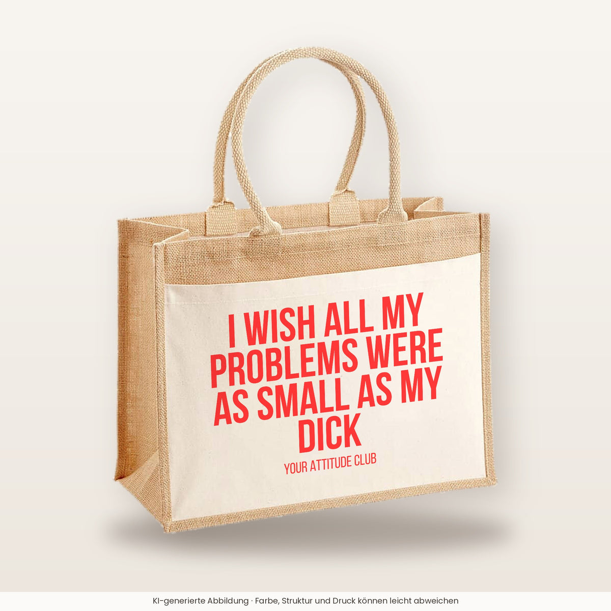 I wish all my problems were as small as my dick – Jutetasche mit Spruch, große Jutetasche, Produktansicht