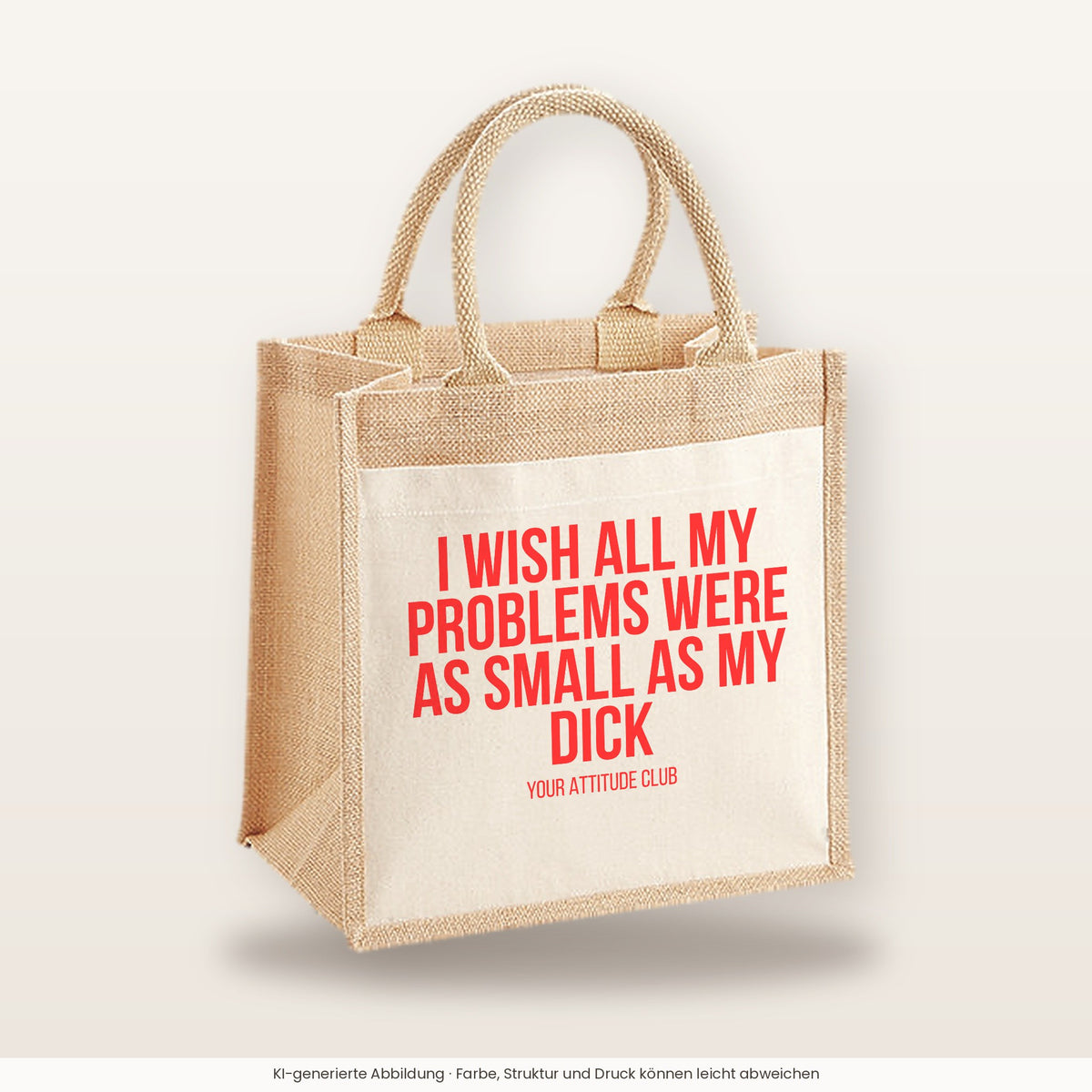 I wish all my problems were as small as my dick – Jutetasche mit Spruch, mittlere Jutetasche 30 × 30 cm