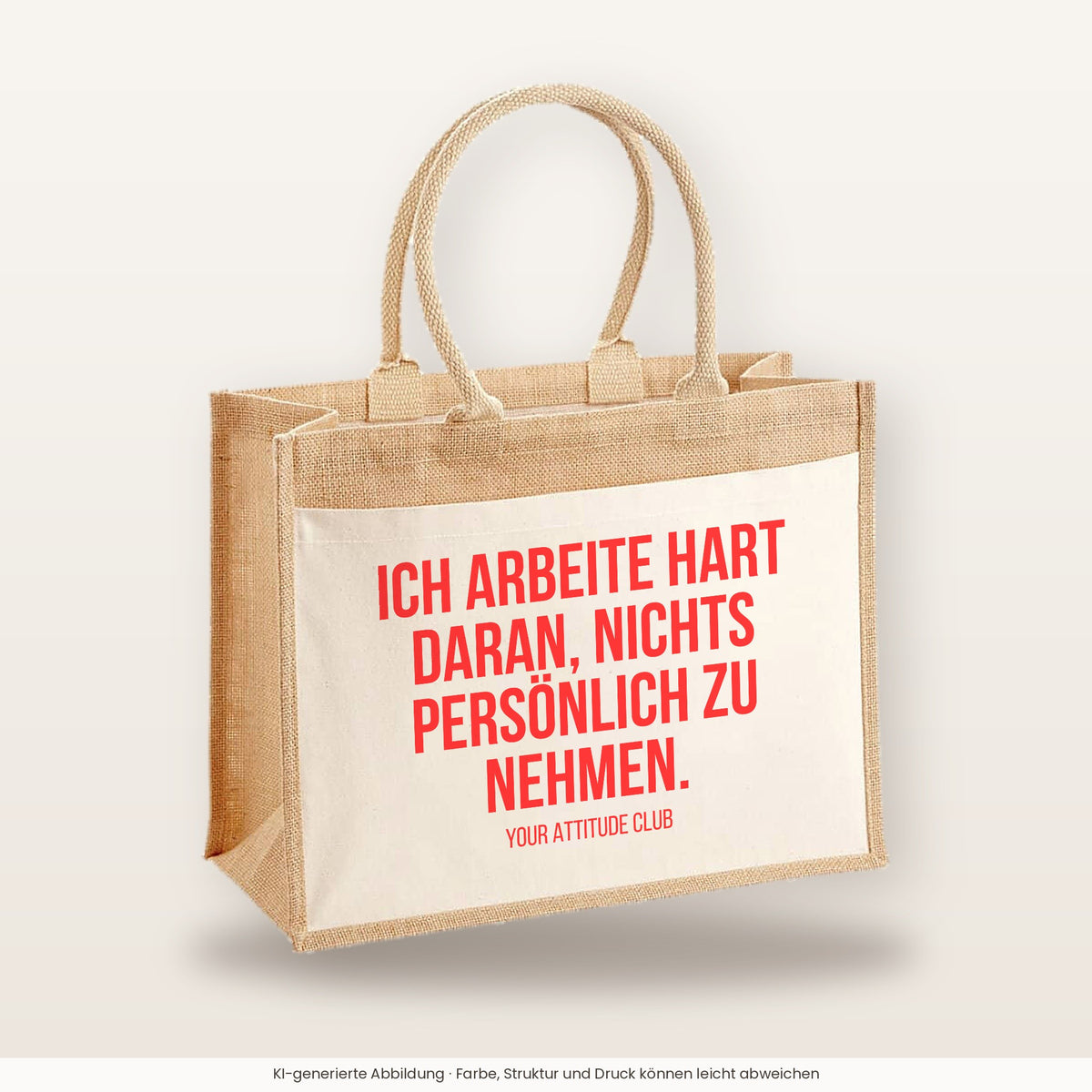 Ich arbeite hart daran, nichts persönlich zu nehmen. – Jutetasche mit Spruch, große Jutetasche, Produktansicht