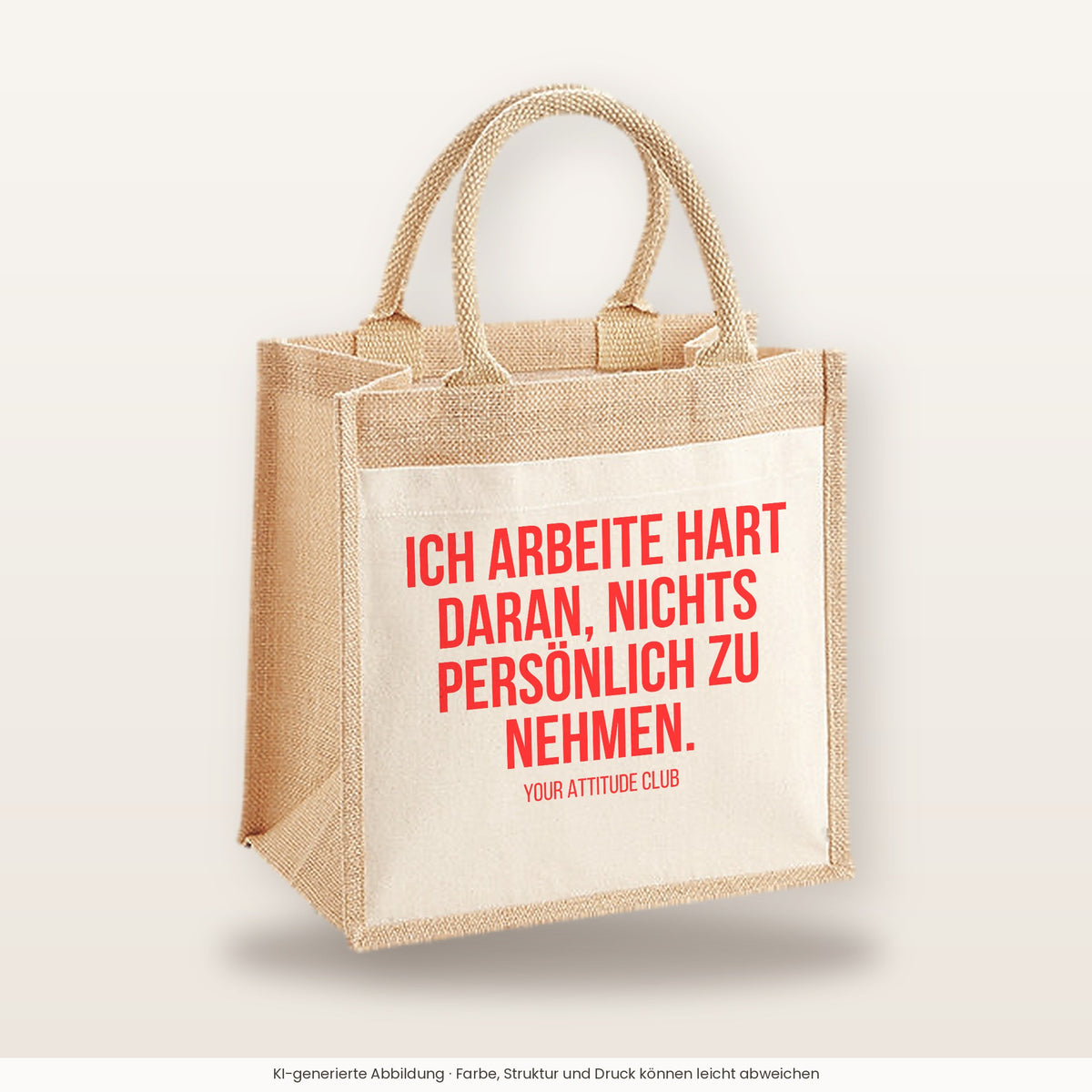 Ich arbeite hart daran, nichts persönlich zu nehmen. – Jutetasche mit Spruch, mittlere Jutetasche 30 × 30 cm