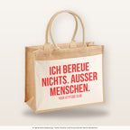 Ich bereue nichts. Ausser Menschen. – Jutetasche mit Spruch, große Jutetasche, Produktansicht