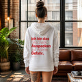 Ich bin das Geschenk. Auspacken auf eigene Gefahr – weißer Hoodie mit rotem Backprint, Damen im Loft