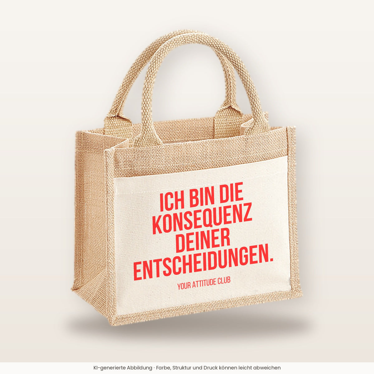 Ich bin die Konsequenz deiner Entscheidungen. – Jutetasche mit Spruch, kleine Jutetasche 26 × 22 cm