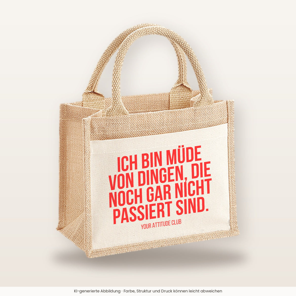 Ich bin müde von Dingen, die noch gar nicht passiert sind. – Jutetasche mit Spruch, kleine Jutetasche 26 × 22 cm