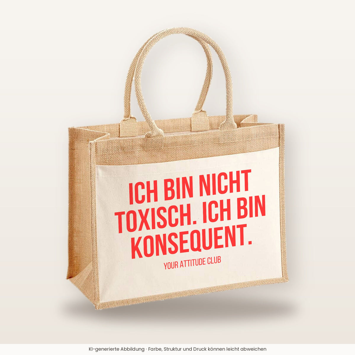 Ich bin nicht toxisch. Ich bin konsequent. – Jutetasche mit Spruch, große Jutetasche, Produktansicht