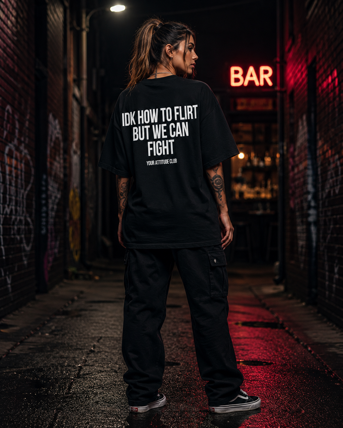 IDK HOW TO FLIRT BUT WE CAN ARGUE | Oversize Shirt Unisex mit Backprint, Statement Shirt aus Bio-Baumwolle
