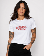 I DON’T NEED A SEX LIFE. LIFE F*CKS ME EVERY DAY. – besticktes Damen Shirt, freches Statement T-Shirt, Geschenk für Freundin, Bio-Baumwolle