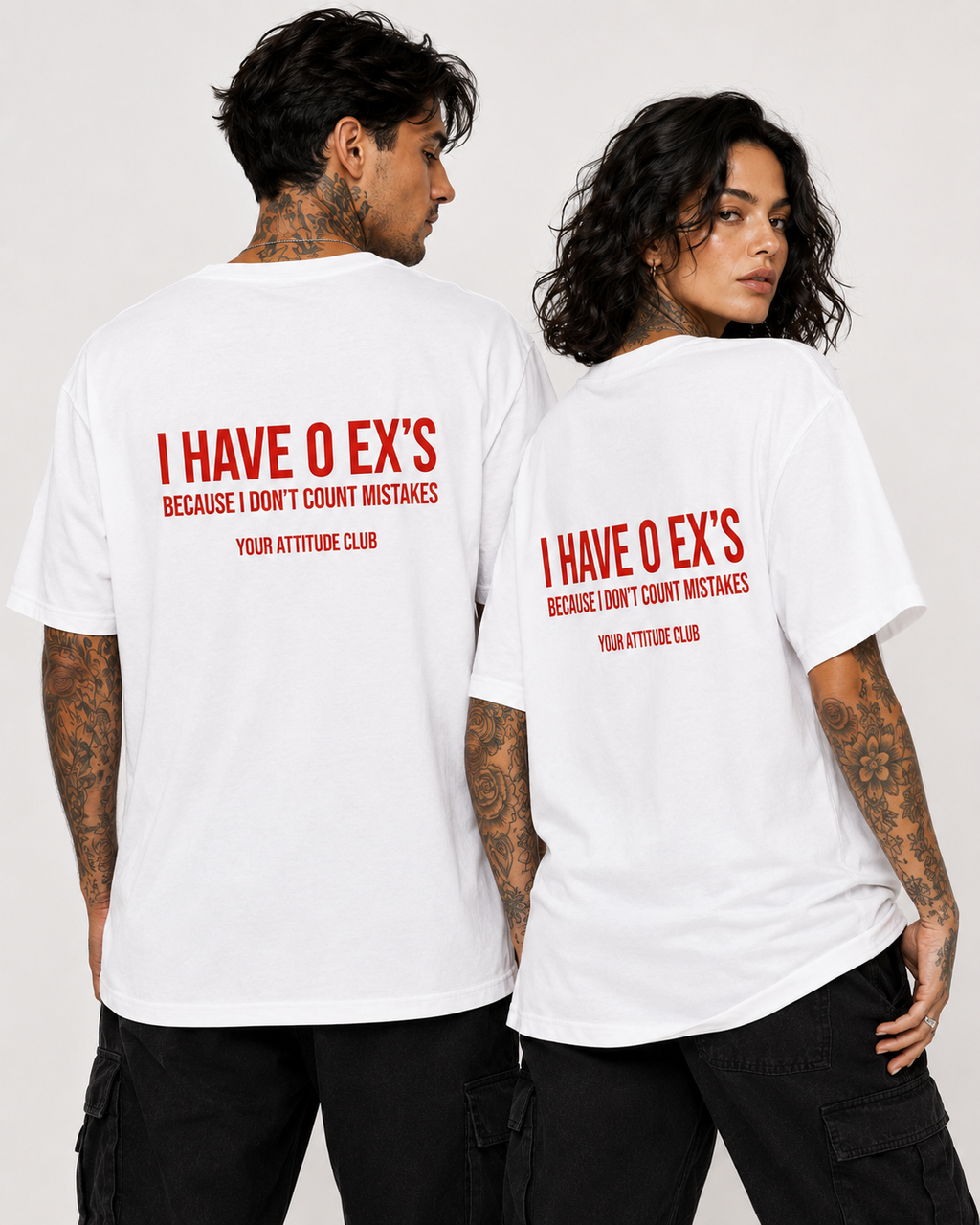 I HAVE 0 EX’S BECAUSE I DON’T COUNT MISTAKES – Unisex Oversize T-Shirt mit Backprint, lustiges Statement Shirt, Streetwear Geschenk