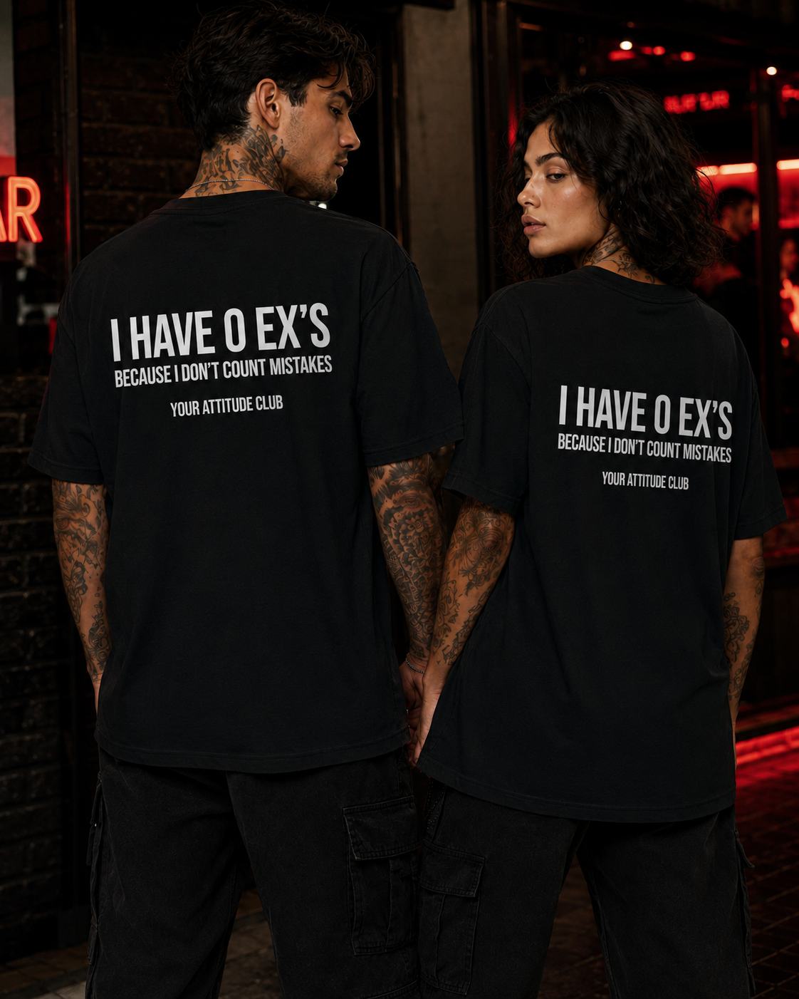 I HAVE 0 EX’S BECAUSE I DON’T COUNT MISTAKES – Unisex Oversize T-Shirt mit Backprint, lustiges Statement Shirt, Streetwear Geschenk