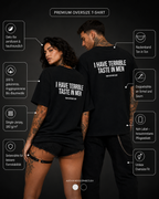 I HAVE TERRIBLE TASTE IN MEN – schwarzes Unisex Oversize Shirt mit weißem Backprint, lustiges Statement T-Shirt, Dating Humor, frecher Spruch, Geschenk
