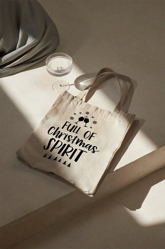 Full of Christmas Spirit Baumwolltasche Weihnachts Stoffbeutel Geschenkidee Spruch Tasche 38x42 cm Shopper nachhaltig lustig individuell bed