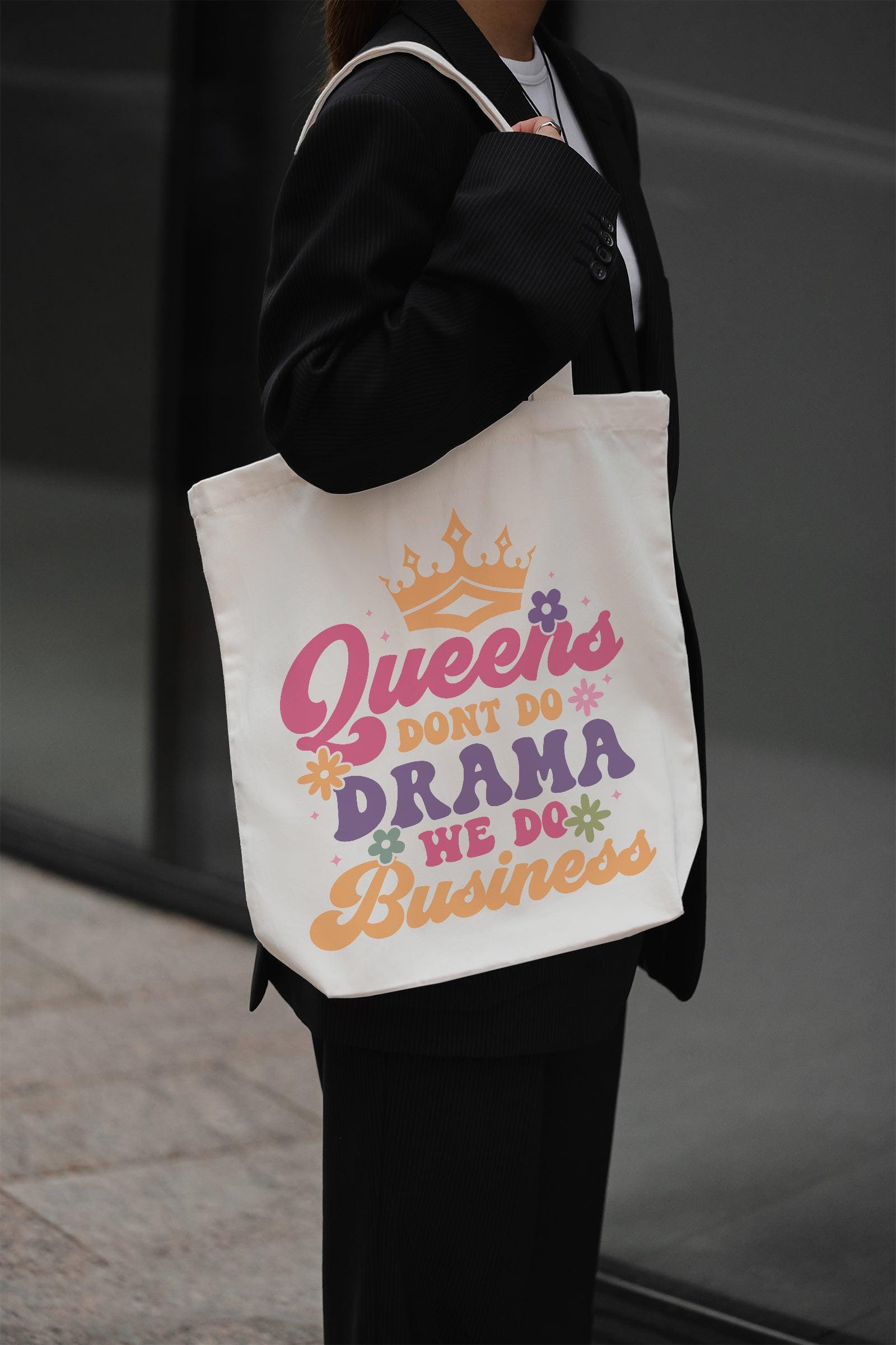 Queens Don&#39;t Do Drama We Do Business Baumwolltasche Stoffbeutel Retro Spruch nachhaltig Shopper bedruckt Geschenk Motiv individuell