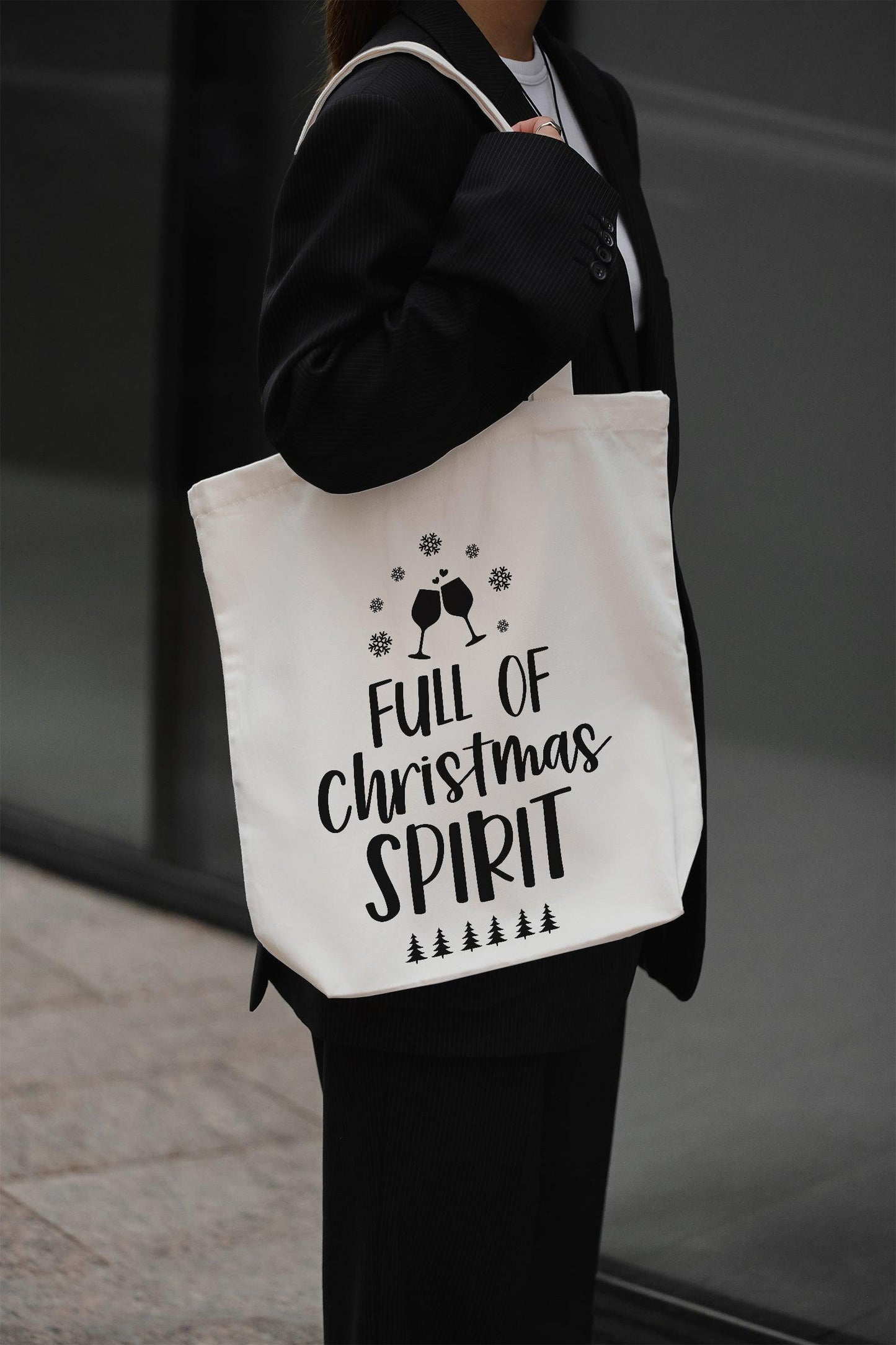 Full of Christmas Spirit Baumwolltasche Weihnachts Stoffbeutel Geschenkidee Spruch Tasche 38x42 cm Shopper nachhaltig lustig individuell bed