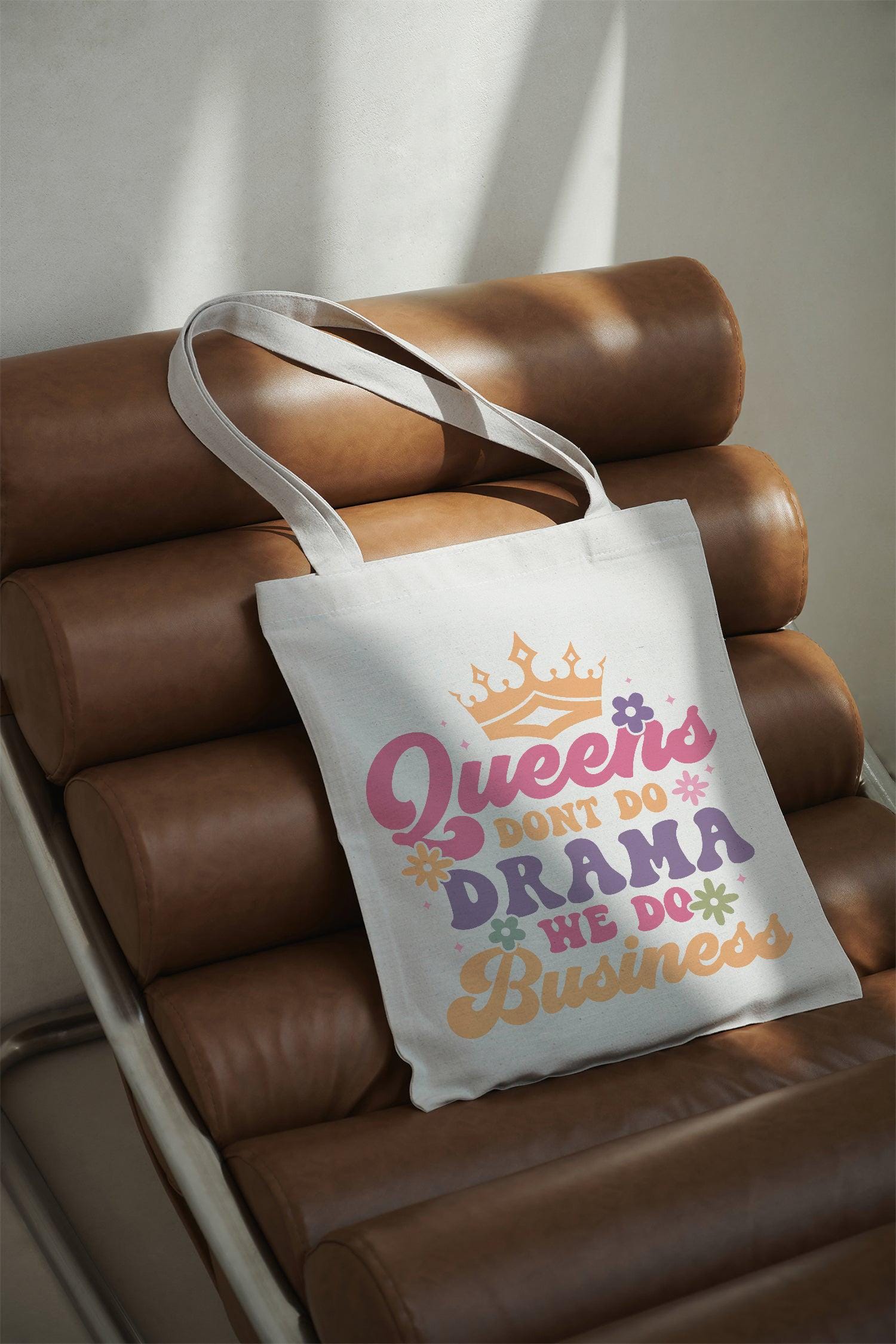 Queens Don&#39;t Do Drama We Do Business Baumwolltasche Stoffbeutel Retro Spruch nachhaltig Shopper bedruckt Geschenk Motiv individuell