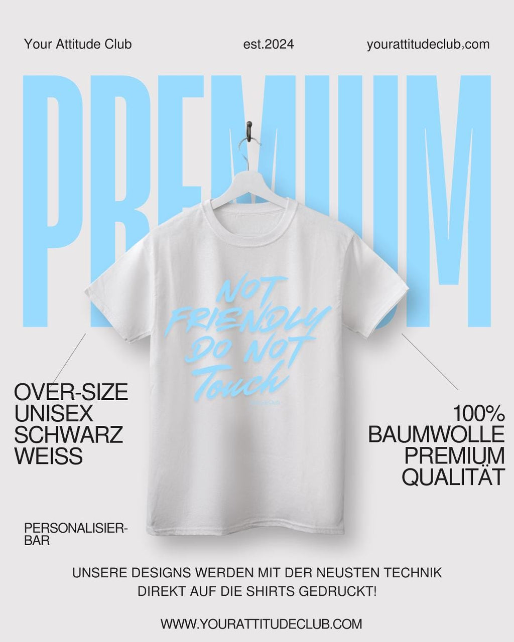 Not Friendly Do Not Touch – Oversize Unisex Shirt Aus Bio Baumwolle | Statement T Shirt Damen Herren | Premium Oversize