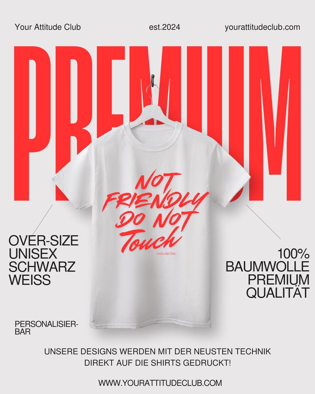 Not Friendly Do Not Touch – Oversize Unisex Shirt Aus Bio Baumwolle | Statement T Shirt Damen Herren | Premium Oversize