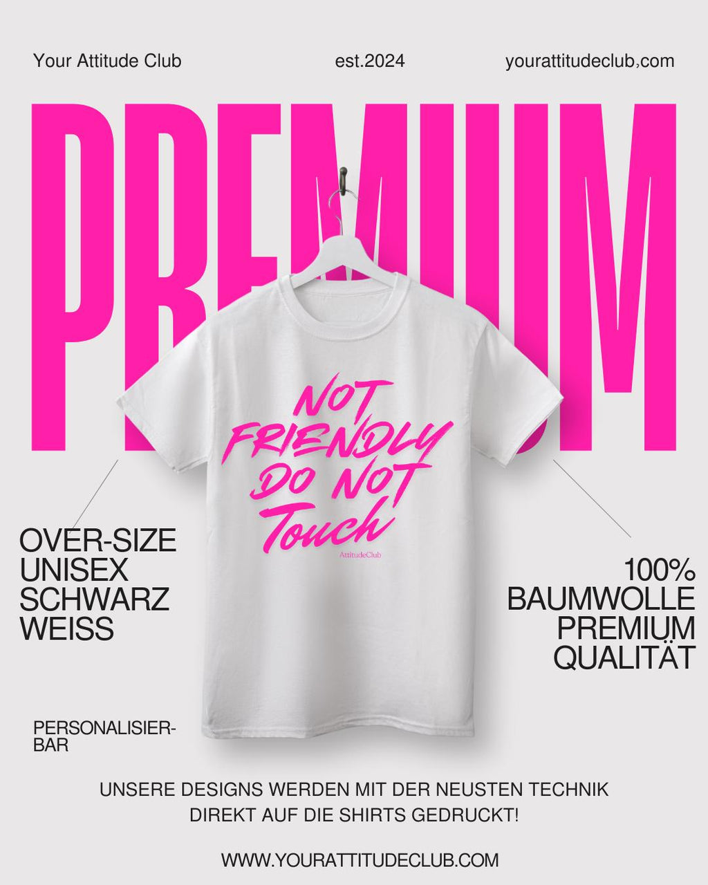 Not Friendly Do Not Touch – Oversize Unisex Shirt Aus Bio Baumwolle | Statement T Shirt Damen Herren | Premium Oversize