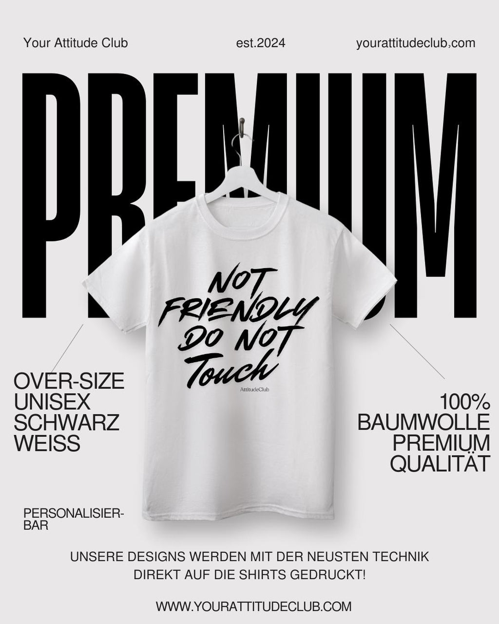 Not Friendly Do Not Touch – Oversize Unisex Shirt Aus Bio Baumwolle | Statement T Shirt Damen Herren | Premium Oversize