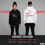 In a World Full of Pretty Faces, Be a Rare Soul – Hoodie wahlweise mit Frontprint oder Backprint – Frau vorne in Schwarz, Mann hinten in Weiß