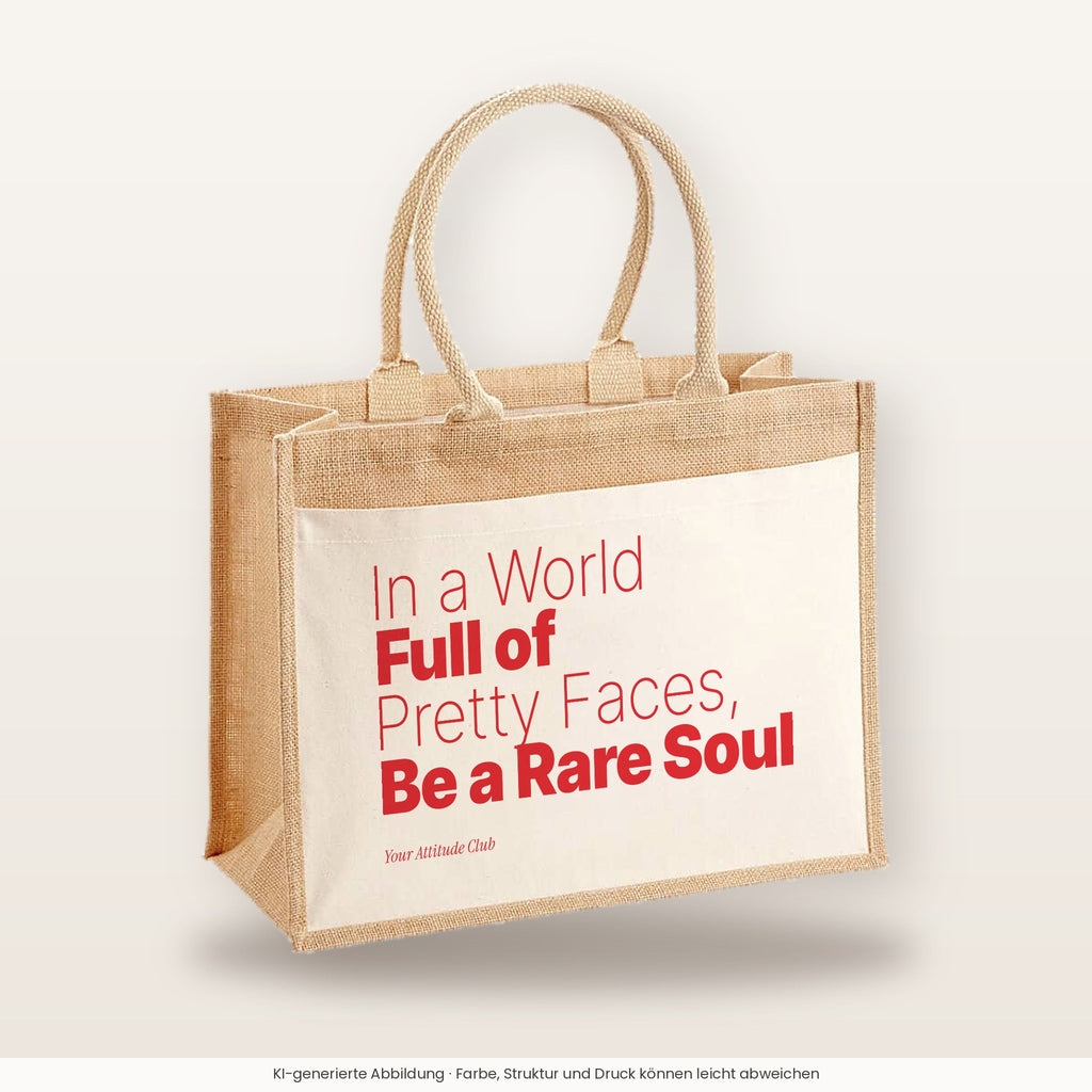In a World Full of Pretty Faces, Be a Rare Soul – Jutetasche mit Spruch, große Jutetasche, Produktansicht