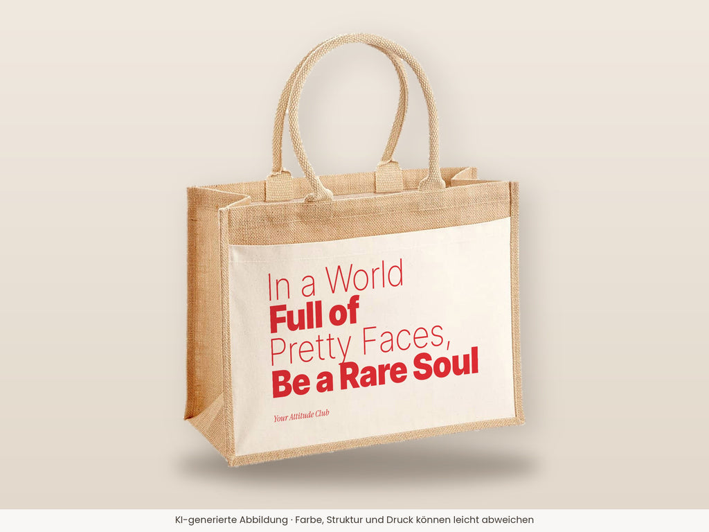 In a World Full of Pretty Faces, Be a Rare Soul – Jutetasche mit Spruch, große Jutetasche, Detailansicht