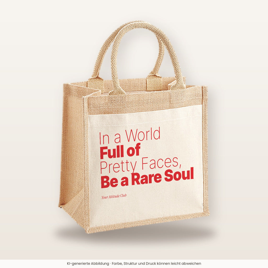 In a World Full of Pretty Faces, Be a Rare Soul – Jutetasche mit Spruch, mittlere Jutetasche 30 × 30 cm