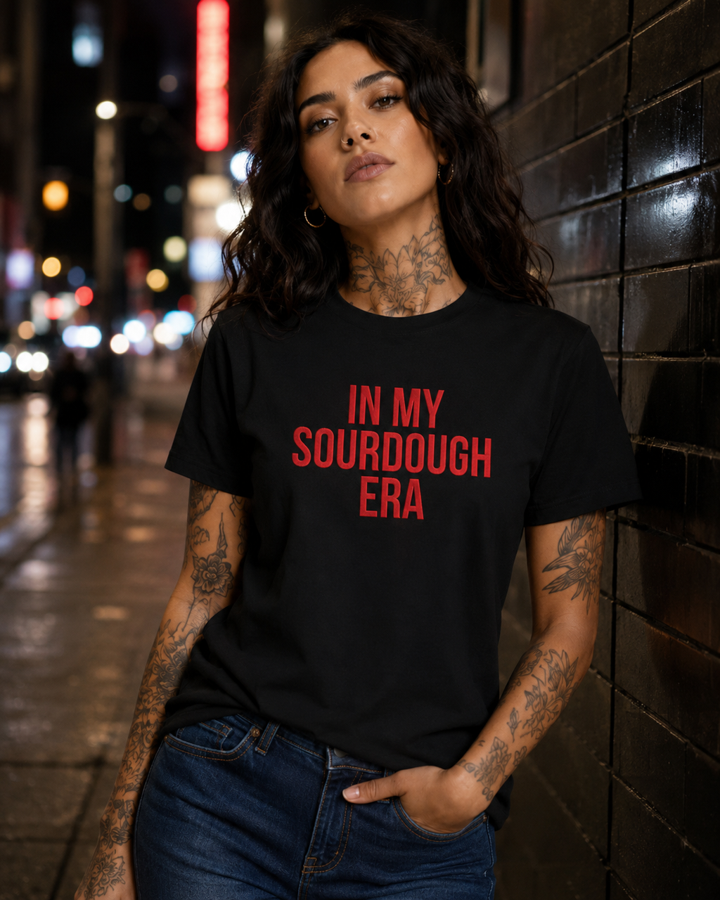 IN MY SOURDOUGH ERA – besticktes Damen Shirt, lustiges Statement T-Shirt, Geschenk für Bäckerin, Sauerteig-Fan, Bio-Baumwolle, Weiß oder Schwarz
