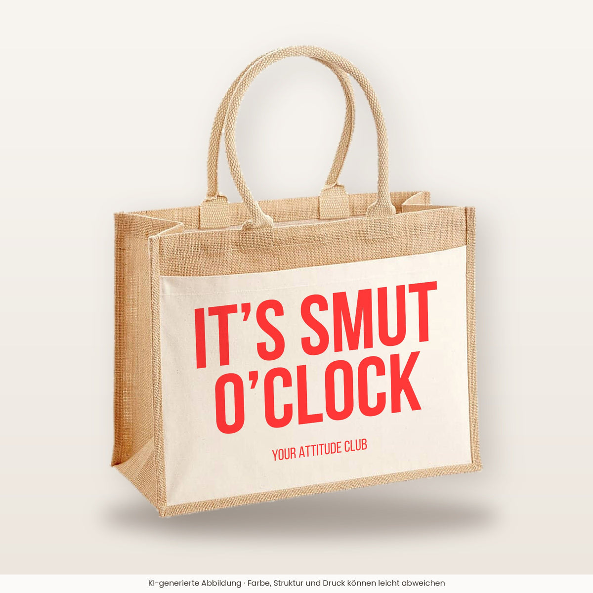 It's smut o'clock – Jutetasche mit Spruch, große Jutetasche, Produktansicht