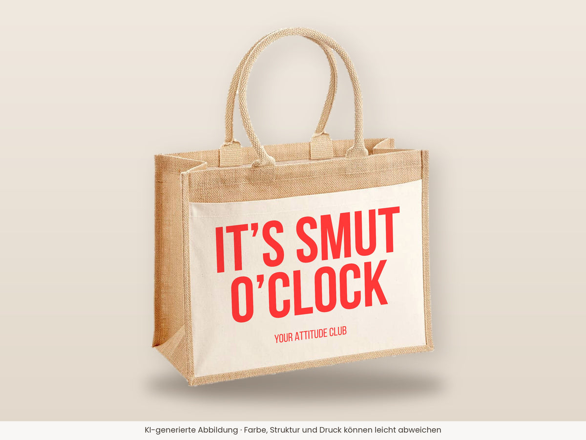 It's smut o'clock – Jutetasche mit Spruch, große Jutetasche, Detailansicht