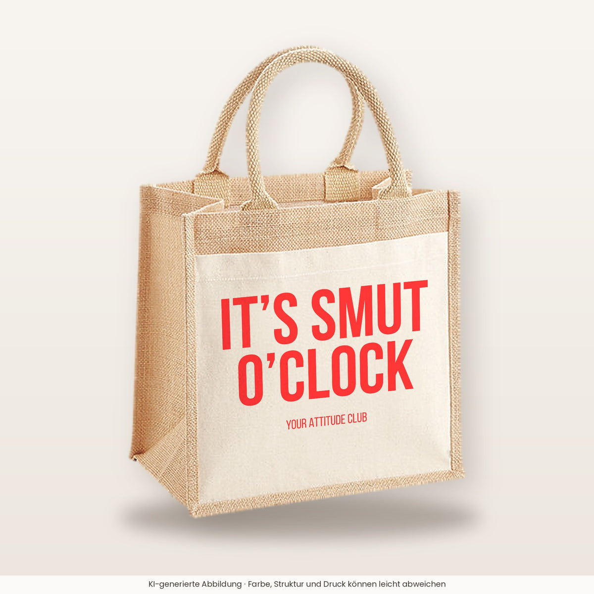 It's smut o'clock – Jutetasche mit Spruch, mittlere Jutetasche 30 × 30 cm