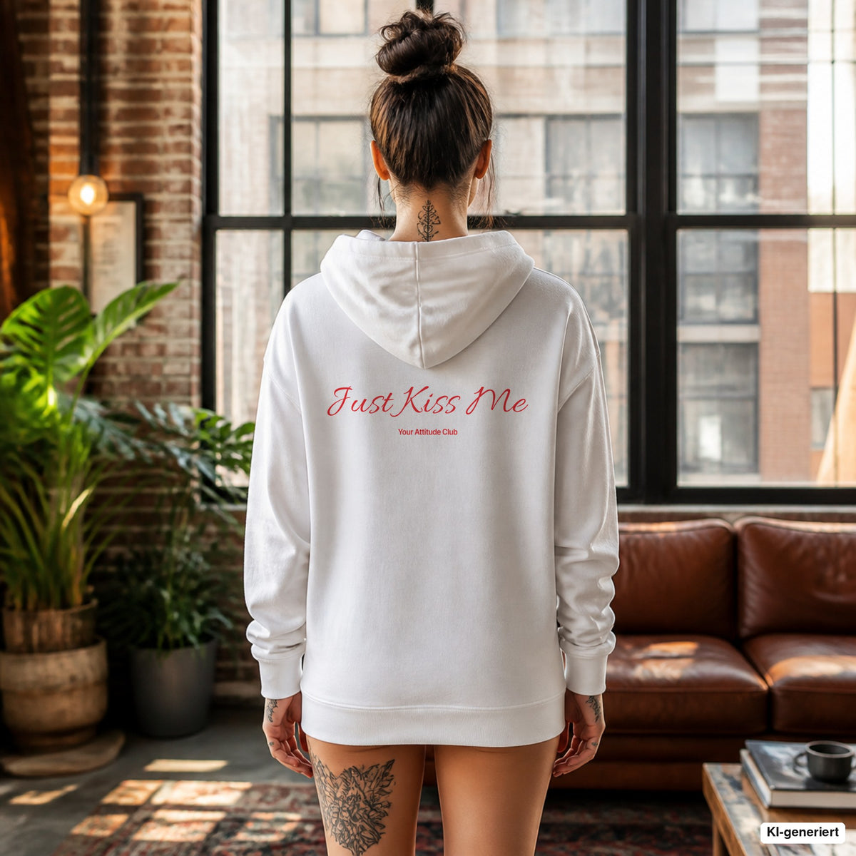 Just Kiss Me – weißer Hoodie mit rotem Backprint, Damen im Loft
