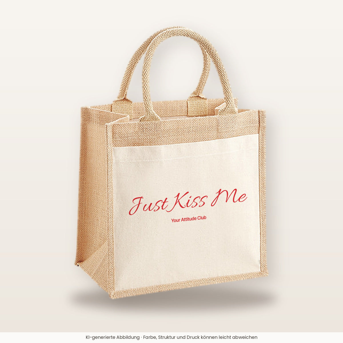 Just Kiss Me – Jutetasche mit Spruch, mittlere Jutetasche 30 × 30 cm