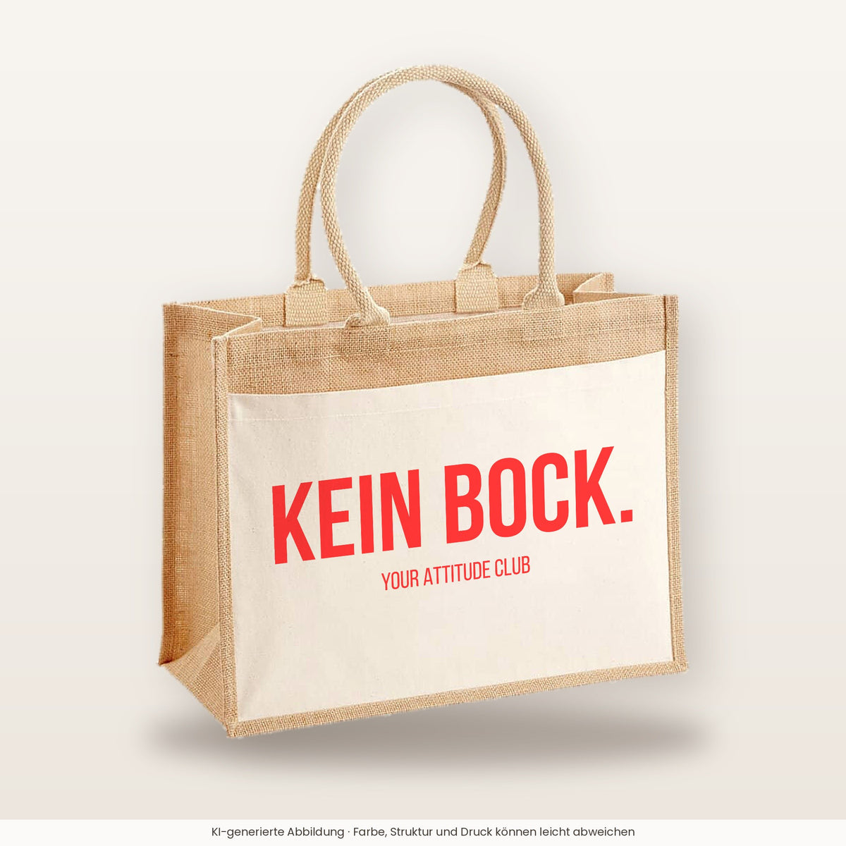 Kein Bock. – Jutetasche mit Spruch, große Jutetasche, Produktansicht