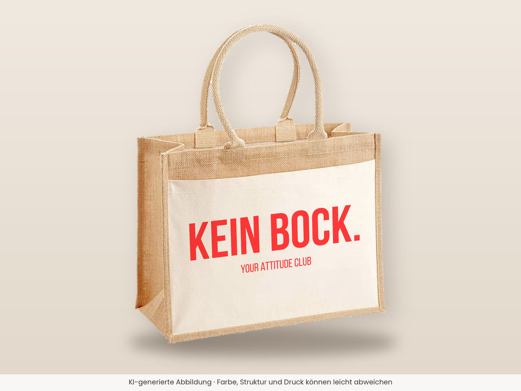 Kein Bock. – Jutetasche mit Spruch, große Jutetasche, Detailansicht