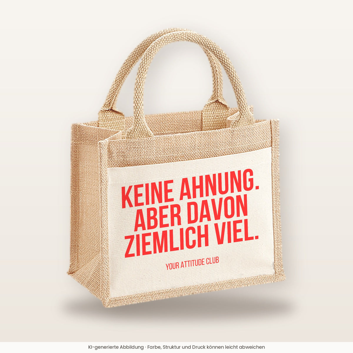 Keine Ahnung. Aber davon ziemlich viel. – Jutetasche mit Spruch, kleine Jutetasche 26 × 22 cm