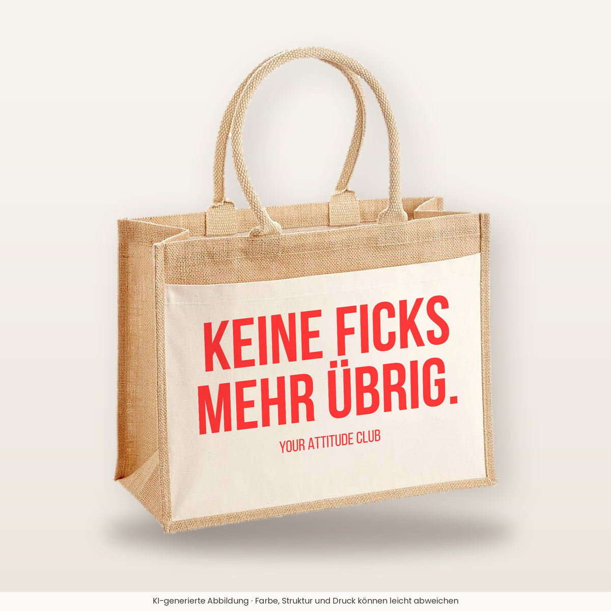 Keine Ficks mehr übrig. – Jutetasche mit Spruch, große Jutetasche, Produktansicht
