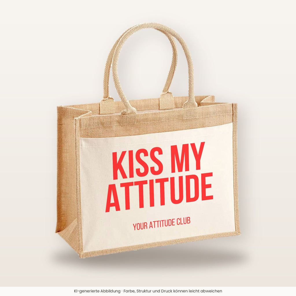 Kiss my attitude – Jutetasche mit Spruch, große Jutetasche, Produktansicht