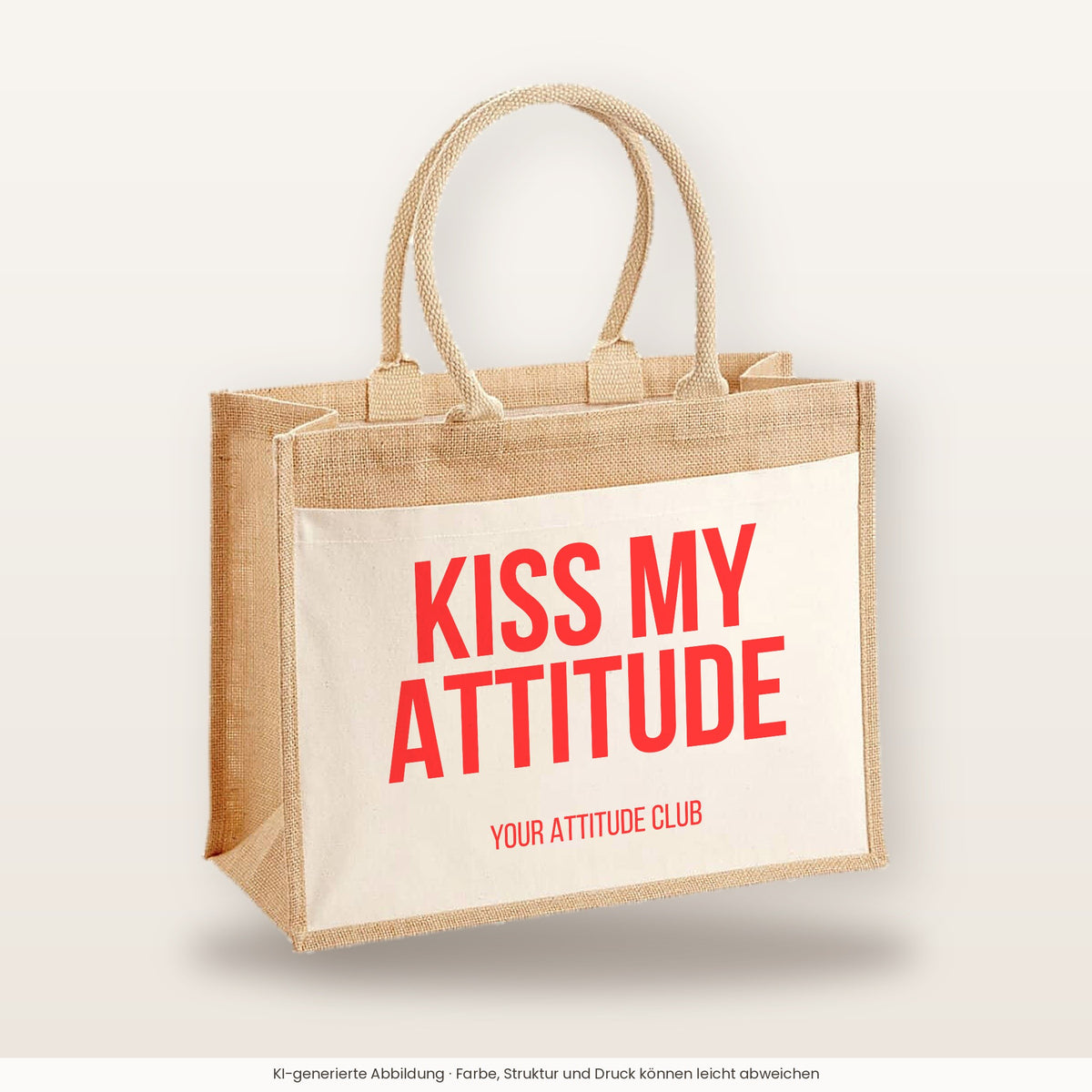 Kiss my attitude – Jutetasche mit Spruch, große Jutetasche, Produktansicht